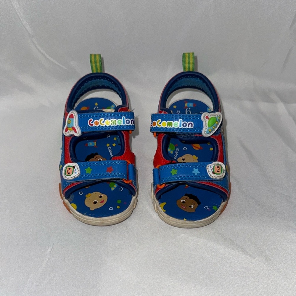 Vibrant Blue and Red Space-Themed Sandals